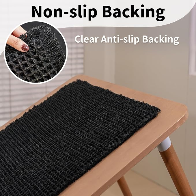Black Long Bathroom Rug - Waffle Runner Bath Mat Non Slip Washable, Super Absorbent & Quick Dry, Boho Bath Mat Farmhouse Bathroom Decor, 24'' x 72'', Black