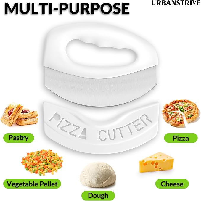 Urbanstrive Heavy Duty Stainless Steel Pizza Cutter with Cover, Super Sharp Blade Pizza Knife Pizza Cutter Rocker, Perfect Kitchen Gadgets for Pizza Cutting Home Essentials, White