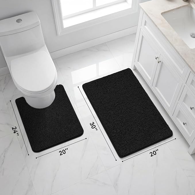 Bcoimo Bathroom Rug Set, Chenille Bathroom Rugs, Absorbent Non Slip Plush Bath Mats, Machine Washable Fast Drying Floor Mats for Tub, Shower, Sink, Vanity