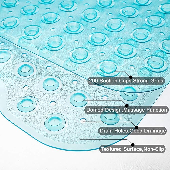 Tree Bud Bathtub Mats for Shower Tub Non-Slip Bath Mat 39 x 16 Inch Extra Long Shower Mat, Bath Tub Mat for Bathroom with Machine Washable, BPA Free for Kids (Clear Aqua)