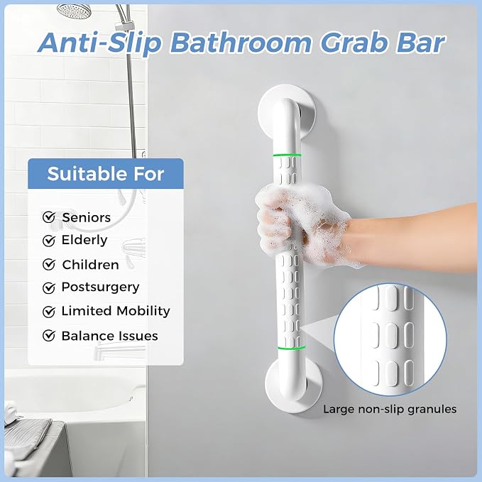 Grab Bars for Bathtubs and Showers, 16 Inch Anti Slip Bathroom Safety Shower Handles for Seniors Handicap Elderly Assistance, Hand Rails for Toilet Walls Bath Tub, 1" Stainless Steel Handrail（White）