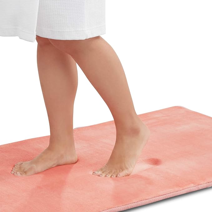 Memory Foam Bath Mat Non Slip Absorbent Super Cozy Velvet Bathroom Rug Carpet (24 inches X 48 inches, Peach)