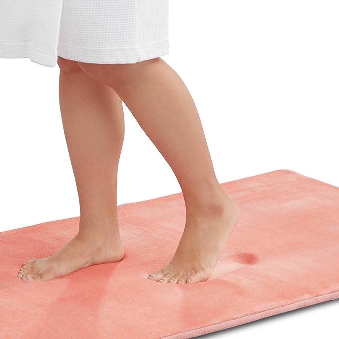 Memory Foam Bath Mat Non Slip Absorbent Super Cozy Velvet Bathroom Rug Carpet (60 inches X 17 inches, Peach)