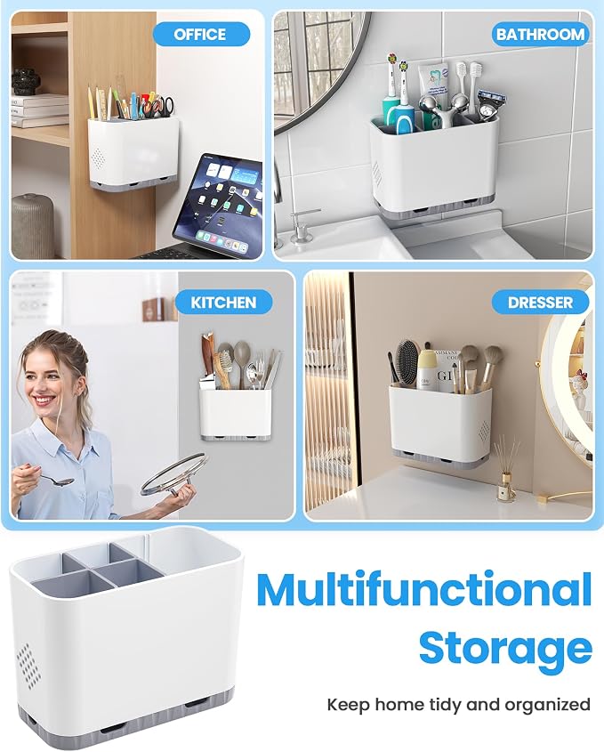 Toothbrush and Toothpaste Holders for Bathrooms Countertop - Detachable 5 Slots Kids Electric Toothbrush Holders Set Wall Mounted with Removable Dividers for Bathroom Decor and Accessories Organizer