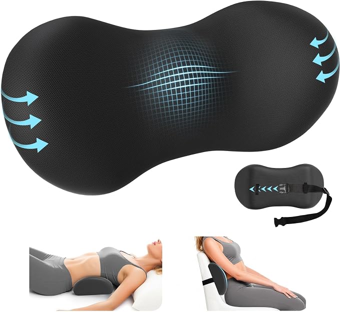 SweetSlubr Lumbar Support Pillow for Office Chair - Memory Foam Lumbar Pillow with Detachable Strap & Breathable Cover, Ergonomic Back Support for Office Chair, Car Seat Cushion, Bed Rest (Black)