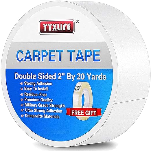 YYXLIFE Double Sided Carpet Tape,2Inch x 20 Yards,for Area Rugs Carpet Adhesive Removable Multi-Purpose Rug Tape Cloth for Hardwood Floors,Outdoor Rugs,Heavy Duty Sticky Tape,White