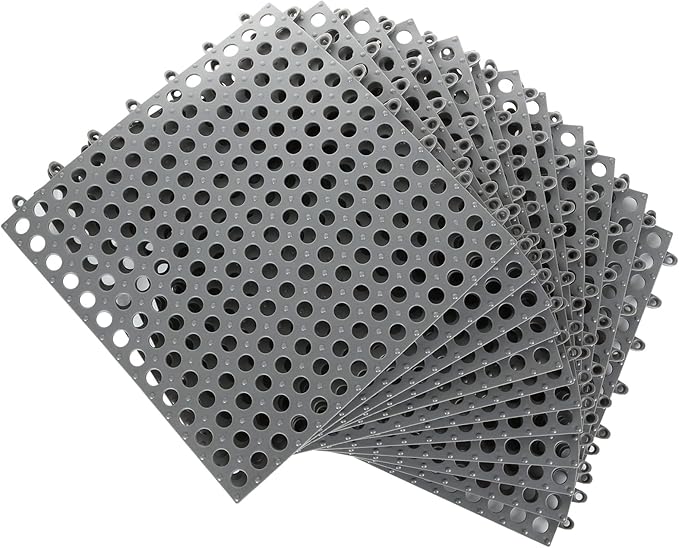 12 Pack 11.8" x 11.8" Interlocking Floor Tiles with Drain Holes Soft PVC Non Slip Shower Floor Mat Modular Interlocking Cushion Mat for Drain, Pool, Patio, Balcony, Kennel, Poultry, Floor Grid, Grey