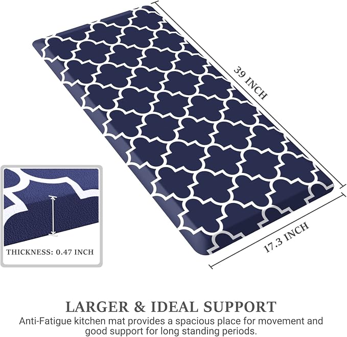 WISELIFE Kitchen Runner Rugs Anti-Fatigue mats,17.3"x 39",Non Slip Waterproof Ergonomic Comfort Mat for Kitchen, Floor Home, Office, Sink, Laundry,Blue