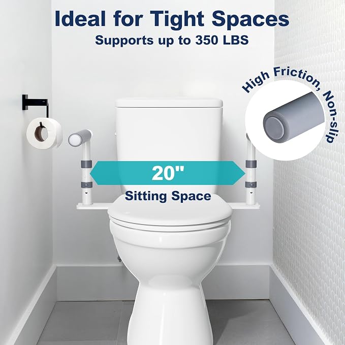 Toilet Safety Rails for Seniors, Height Adjustable Toilet Safety Frame Grab Bars, 500lb Toilet Support Rails Easy Installation & No Wobble, Toilet Assistance Handles for Elderly and Disabled