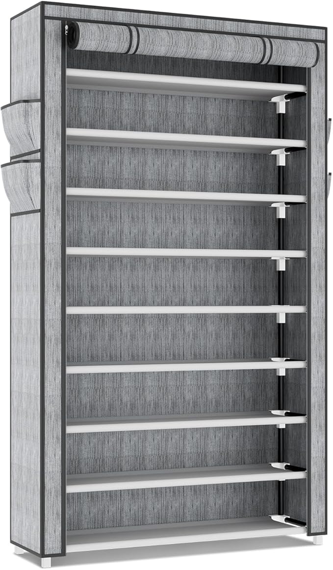 LANTEFUL Shoe Rack with Covers 10 Tier Tall Shoe Rack Organizer Large Capacity Shoe Shelf Storage 40 Pairs Space Saving Free Standing Shoe Storage Organizer for Closet, Entryway, Dorm, Printing