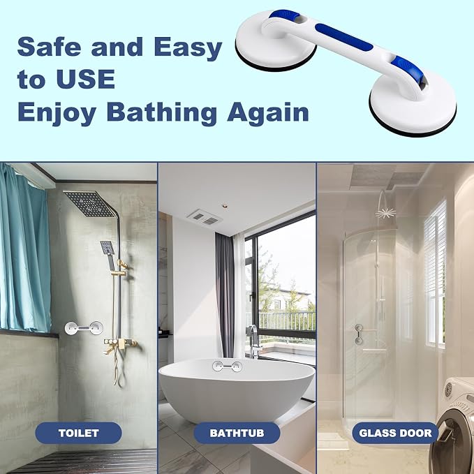 New Shower Handle Shower Grab Bars for Bathtubs and Showers,Strong Hold Suction Cup Grip Grab,Bath Handle Heavy Duty Grab Bars for Handicap Elderly Seniors（Royal Blue）