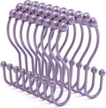 Bathway Shower Curtain Hooks, Shower Curtain Rings Rust Proof Double Hook Shower Curtain Hooks, 12 Pcs Purple Shower Hooks for Shower Curtain, Shower Rings for Curtain, Metal Shower Rod Hooks