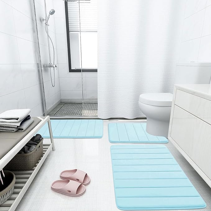Buganda Memory Foam Bath Mat, 30" x 20", Ultra Soft and Non-Slip Bathroom Rugs, Water Absorbent and Machine Washable Bath Rug for Bathroom, Shower, and Tub, Light Blue