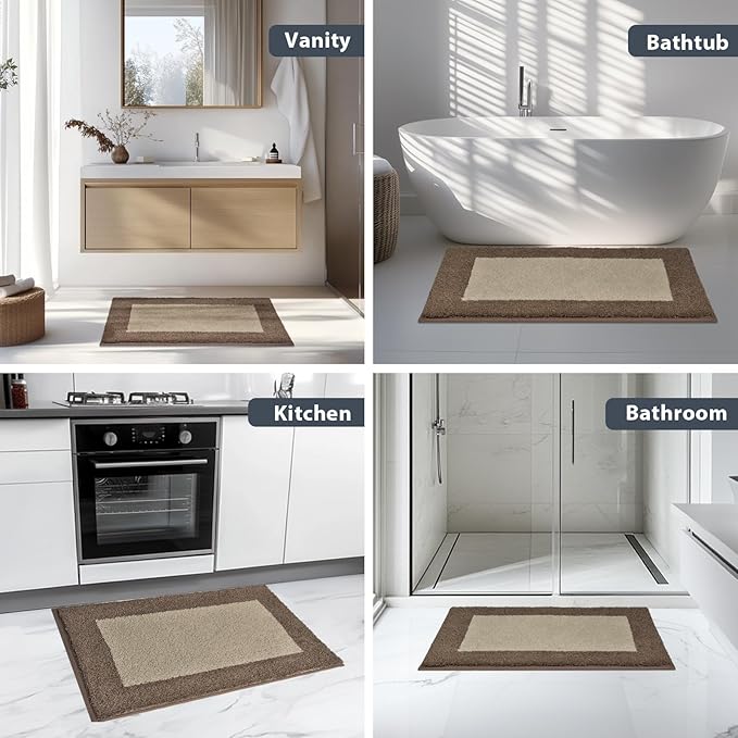 anllugs Bathroom Rugs 24" x 60", Non-Slip Extra Soft Absorbent Bath Rugs, Machine Washable Quick Dry Bath Mats for Bathroom Floor, Shower, Bathtub and Sink, Taupe & Dark Brown