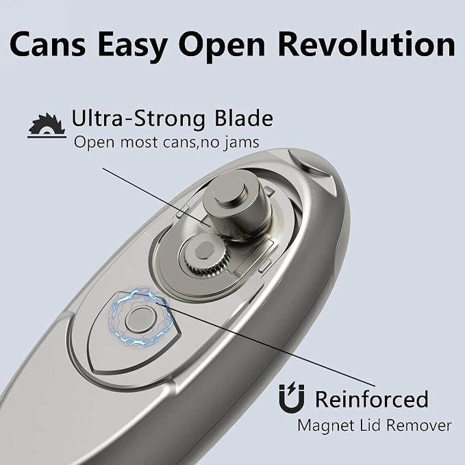 Automatic Electric Can Opener for Seniors for Kitchen:Anyone can Hands Free,One Touch Opener,Durable Blades,Rechargeable, Smooth Edge, Lightweight Small Size, Silver