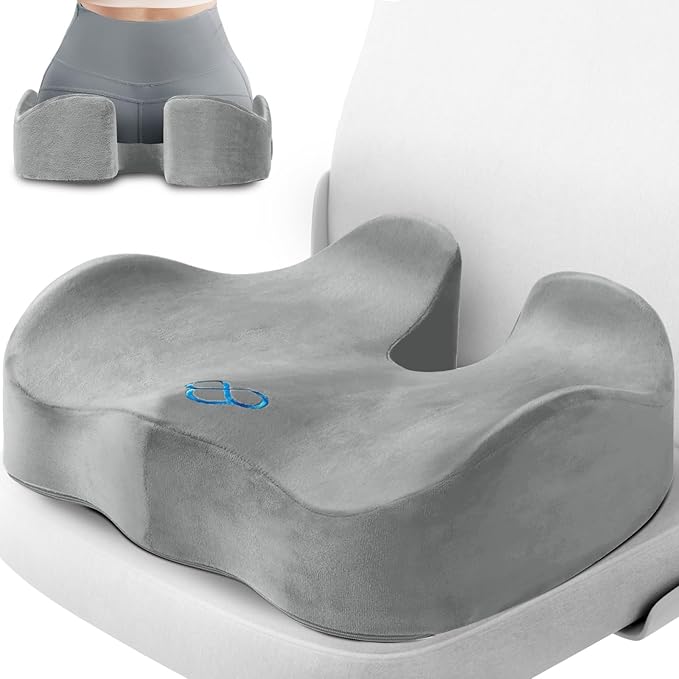 CushyOasis Seat Cushion, Chair Cushions, Office Chair Cushions, Anti-Slip Bottom & Removable Cover Tailbone Pain Relief Cushion, Memory Foam Seat Cushion for Office, Wheelchair, Car (Light Grey)