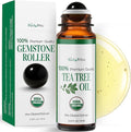 Tea Tree Essential Oil Roll On for Acne Blemish Clear Skin Care - 100% Pure USDA Organic MCT Coconut Oil - Face Body Nail Cuticle Purifying Fresh Skin Care Cleansing - Gemstone Roller 10ml Travel Size