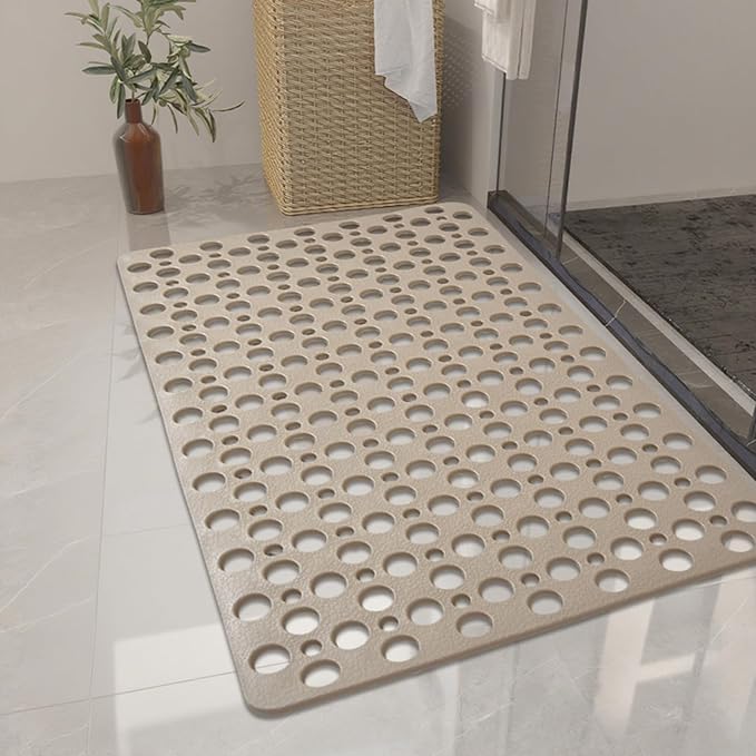 Casa and Beyond Shower Mat Non Slip Bath Mat Secure Shower Mat Easy to Clean Drains Fast Easy Dry Cut Soft Machine Washable Bathtub mat for Inside Shower (Khaki,27.6 * 15 in)