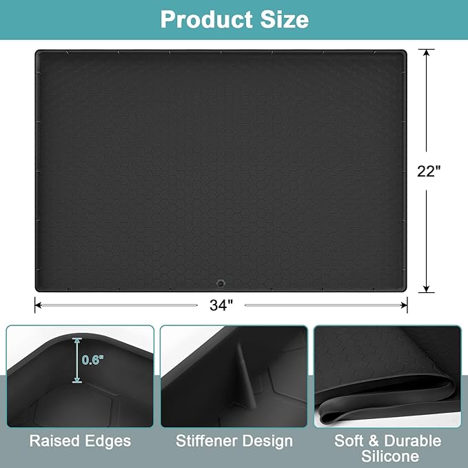Under Sink Mats for Kitchen Waterproof, 34" x 22" Silicone Under Kitchen Sink Mats and Protectors for Cabinets, Under Sink Tray Organizer, Shelf Liners Cabinet Liner for Kitchen and Bathroom, Black