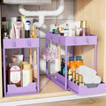 Simple Trending Under Sink Organizer 2 Pack, Sink Pull-Out Sliding Storage Cabinet, 2-Tier Under Shelf Organizer for Kitchen Bathroom, Purple