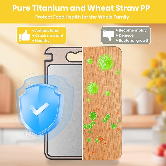 2-IN-1 Titanium Cutting Board for Kitchen Pure Titanium and Wheat Straw PP，Odor Resistant & Easy to Clean15.8x10.6 Inch, (Beige Titanium)