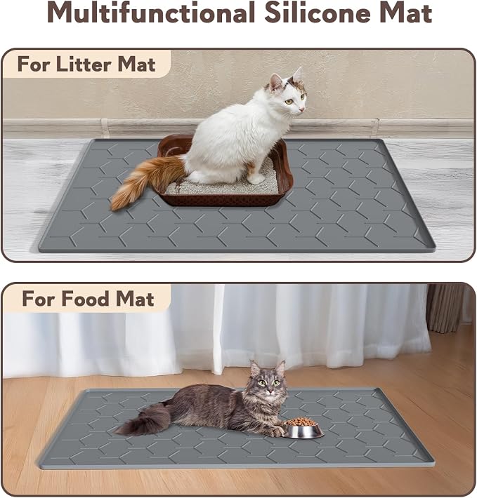 Garoopion Cat Litter Box Mat, Large 34.05×22.5 inch Cat Litter Mat, Waterproof Silicone Pad for Floor, Dark Gray
