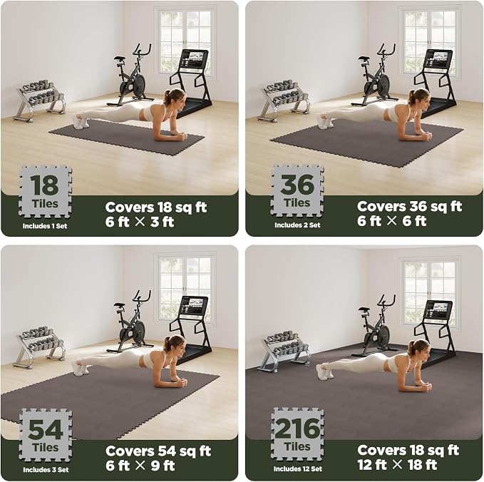 AIRHOP 18 PCS Gym Floor Mat, EVA Foam Puzzle Gym Mat, High-Density Interlocking Foam Floor Tiles for Home Gym, Play Workout Garage Kitchen Flooring 12.6"x12.6"x0.4"