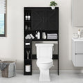Vabches Over The Toilet Storage Cabinet, Farmhouse Storage Cabinet Over Toilet with 2 Barn Door & Toilet Paper Holder Stand, Home Space-Saving Toilet Rack, for Bathroom, Restroom (Black)