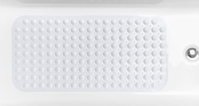 Large Non-Slip Bathtub & Shower Mat 31 inch x16 inch (Smooth/Non-Textured Tubs Only) Safe, Clean, Machine-Washable, Superior Grip&Drainage, Vinyl, Opaque White, Medium