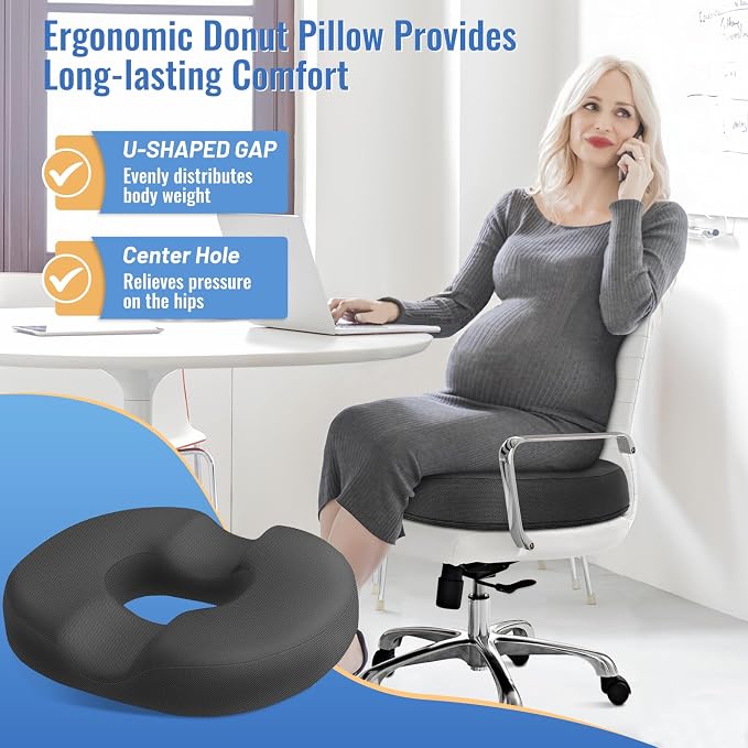 CloudBliss Donut Pillow Stadium Seat Cushion for Tailbone Pain Relief and Hemorrhoids, Memory Foam Seat Chair Cushion, Portable Seat Cushions for Bleachers, Car, Home & Office