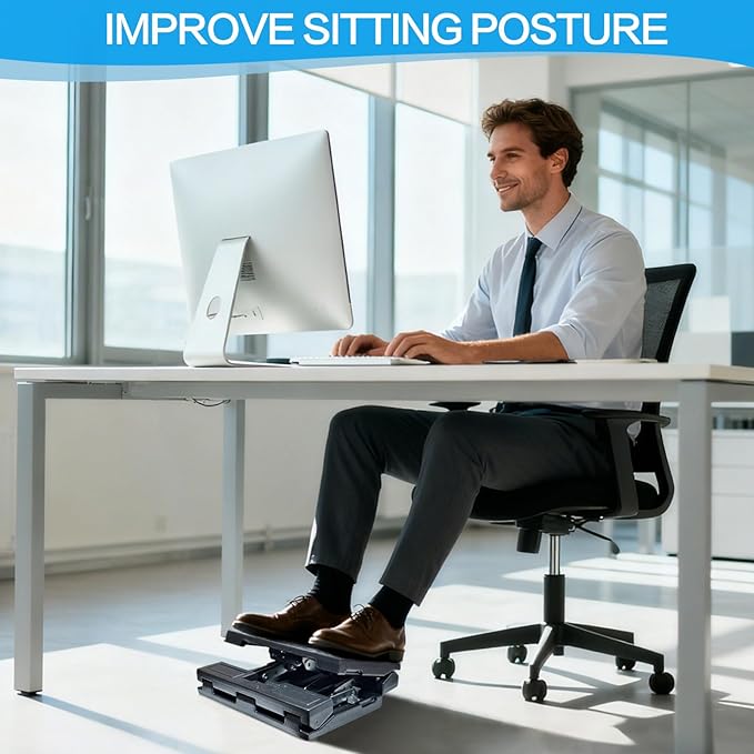 Scalebeard Foot Rest for Under Desk at Work,Height Adjustable Infinite Angle Ergonomic Foldable Footrest for Office, Gaming,Computer, Removable Pad Desk Foot Stool with Massage Beads,All-Season(Gray)