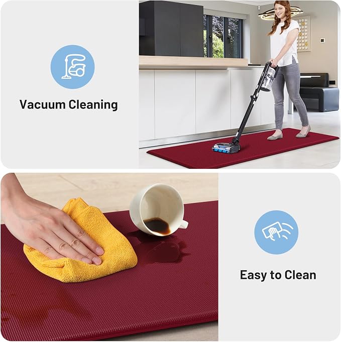 StepLively Kitchen Mat, 2 PCS Kitchen Rugs, Cushioned Kitchen Mats for Floor, Anti Fatigue Kitchen Rug Set, Non-Skid Standing Mat for Kitchen, Office, Sink, 17.3"x30"+17.3"x59", Red