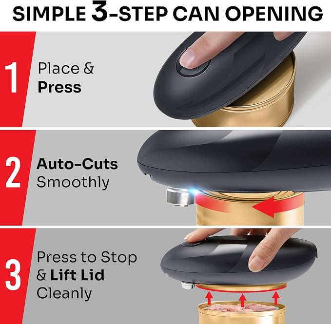 MUELLER HOME SmoothEdge Auto Electric Can Opener – Battery‑Operated One‑Touch w Magnet Lid Lifter, Smooth‑Edge Cut Technology – Portable Hands‑Free Automatic Can Opener for Seniors & Arthritis, Gray