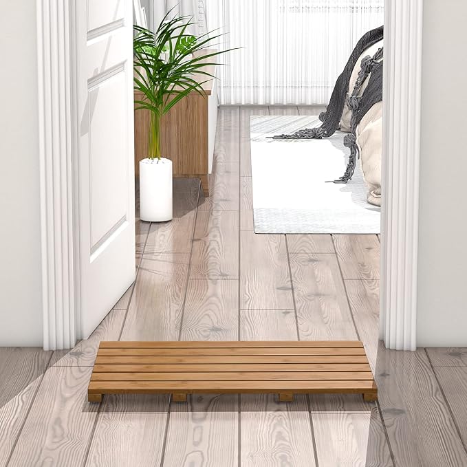 Bamboo Wooden Bath Floor Mat for Luxury Shower - Non-Slip Bathroom Waterproof Carpet for Indoor or Outdoor Use (Walnut)
