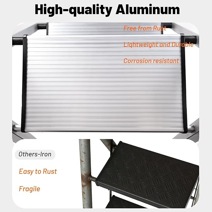 3 Step Ladder Aluminum Lightweight Folding Step Stool, 600lbs Max Load Heavy Duty Step Stool with Safety Handrail, Slim Foldable Kitchen Stool with Anti-Slip Pedal for Home Sliver，3 Steps