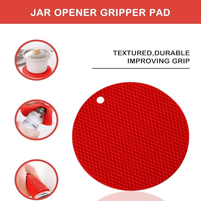 Jar Opener for Weak Hands, Seniors with Arthritis, 5 in 1 Multi Function Bottle Opener Lid Opener For Arthritic Hands with Non Slip Rubber Jar opener Gripper Pad and Corkscrew Wine Opener(RED)