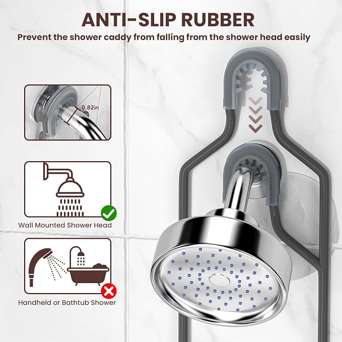 REINHARDT Shower Caddy Hanging, Rustproof Bathroom Caddy Anti-Swing Shower Organizer No Drilling Bath Racks with Soap Holder Multi Hooks Bathroom Storage for Shampoo Sponge, Grey