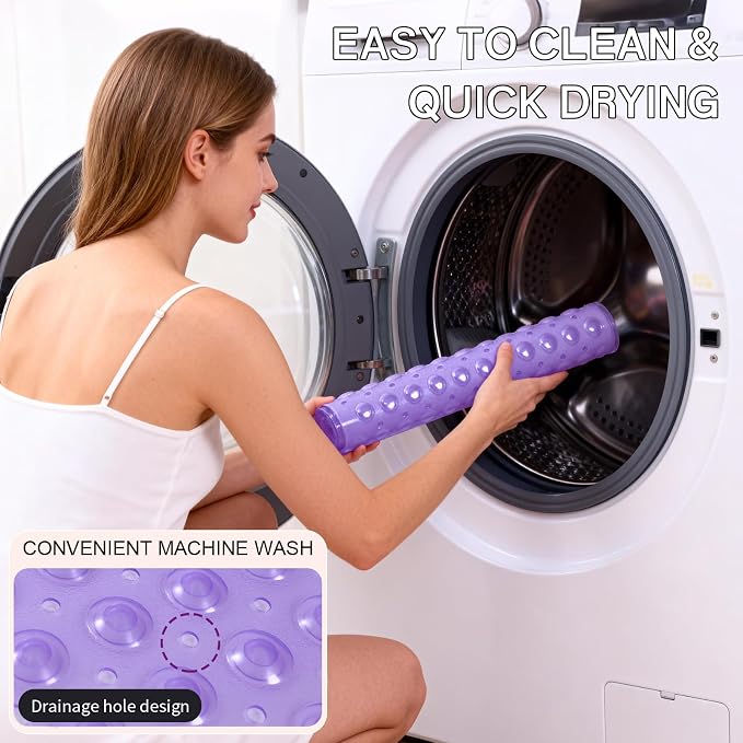 Anti-Slip Bathtub Shower mat, 21×21（ 53×53cm） inch Soft Oversized Machine Washable Non-Slip Bathtub mat with Drainage Holes, Bathroom Floor Suction Cup.（1- Clear Purple）