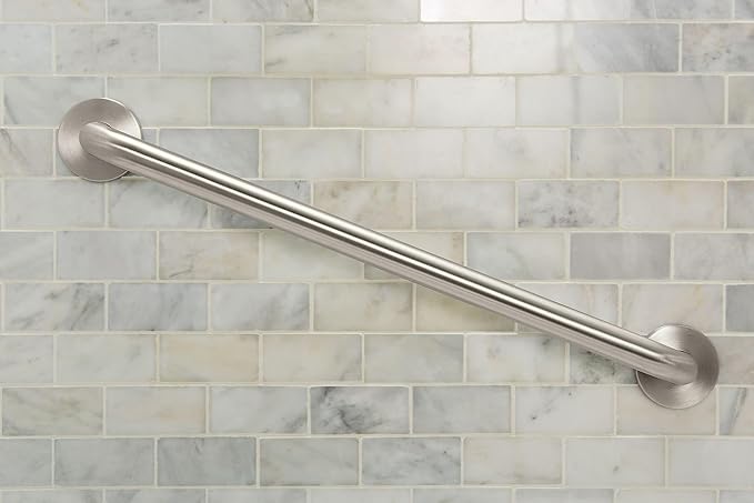 Moen Home Care Bathroom Safety 18 Inch Stainless Steel Handicap Grab Bar for Bathtub and Shower, Elderly Assistance Product with Concealed Screws, Polished Brass, 8718 (Pack of 2)