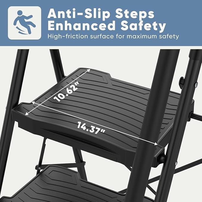 Simple Deluxe 5 Step Ladder with Tool Platform, 900 lbs Sturdy Step Stool with Handrail, Step Stool for Adults, Step Ladder for Home Kitchen and Outdoor, Black