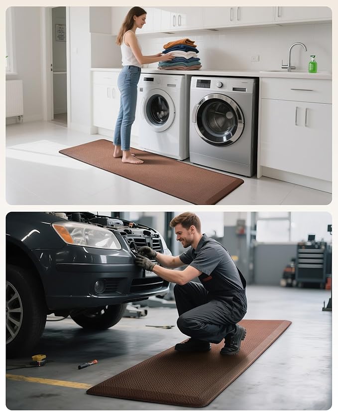 Ophanie Kitchen Mats for Floor, 3/4 Inch Thick Kitchen Rugs, 20'' x 60'' Anti Fatigue Standing Cushioned Mat, Waterproof,Comfort Ergonomic Mat for Office, Home, Sink, Brown Non-Slip Bottom