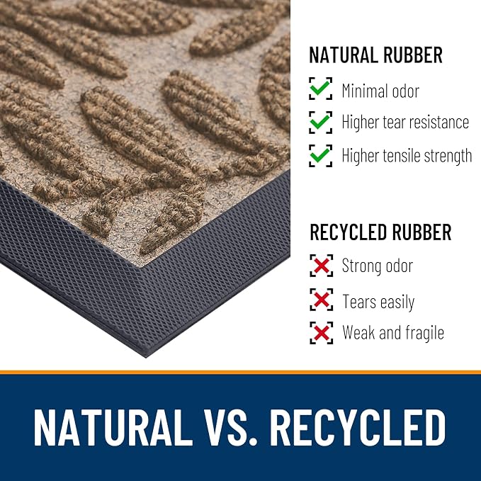 OLANLY Door Mat Indoor Outdoor Entrance, 29.5x17, Waterproof All-Weather All-Season Doormat, Sturdy Natural Rubber, Stain and Fade Resistant, Low Profile, Easy Clean Patio Entryway Mat, Light Brown