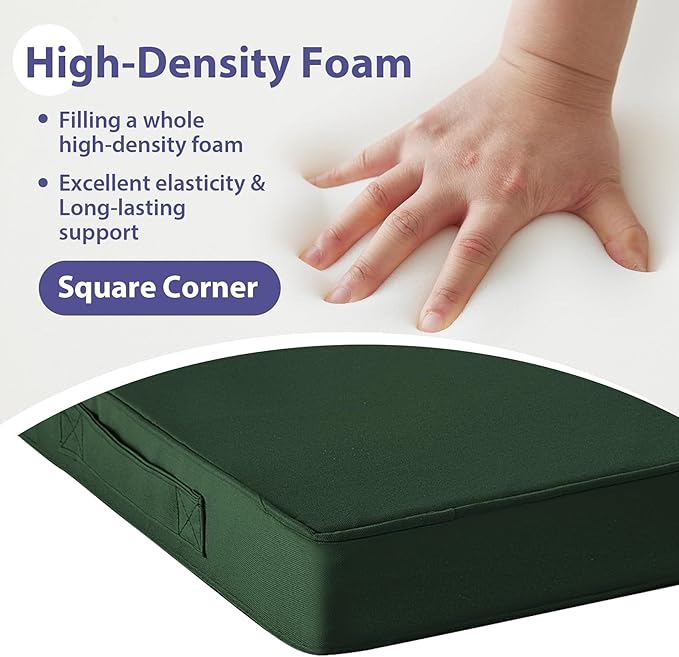 IPYNBAP Outdoor Chair Cushions Set of 4 -Waterproof Outdoor Seat Cushions for Patio Furniture, Patio Chair Cushion with Handle and Ties, Out Door Chair Pads,18.5x16x3-Square, Forest Green