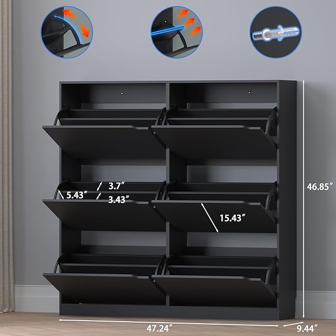BORNOON Shoe Cabinet with 6 Flip Drawers, Slim Narrow Shoe Storage Cabinet, Freestanding Shoe Organizer for Entryway, Hallway, Foyer