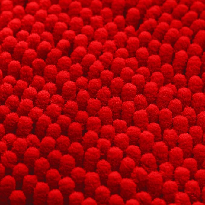 HOMEIDEAS 3 Pieces Bathroom Rugs, Ultra Soft Non Slip Absorbent Chenille Toilet Bath Mat Set (Red)