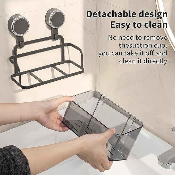 Shower Caddy Suction Cup, Removable Bathroom Organizer Shelf for Shower Storage, No Drilling Clear Square Shower Shelves, Large Capacity & Reusable, 1 pack