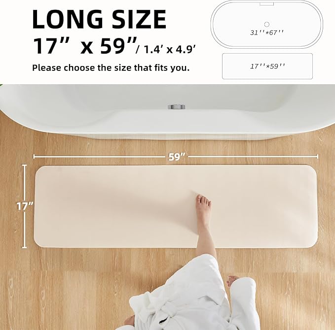 TYUU Bathroom Mat Quick Dry, Bathroom Rugs Non Slip Washable Thin Absorbent Bath Mat Fits Under Door Bathroom Floor Mat Perfect for Bath, Shower, or Sink 17"x59" Beige