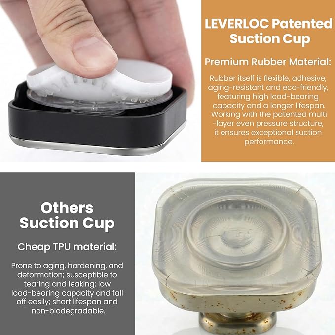 LEVERLOC 4 Pack Suction Cup Hooks for Inside Shower, Powerful Vacuum Suction Shower Holder for Towel, Loofah, Clothes, Damage Free Hanging Bathroom Wall Hooks, Easy to Install and Remove, Black
