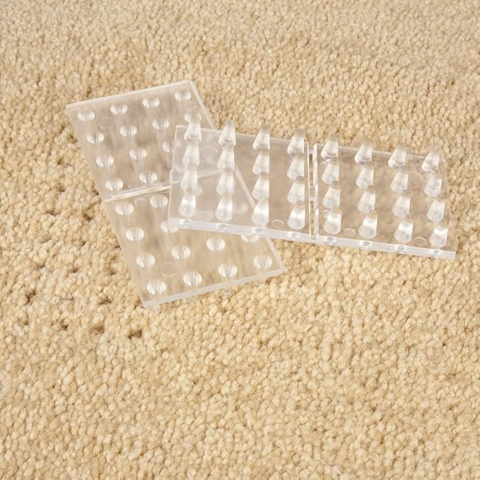 SoftTouch 4" Square Adhesive Anti-Dent Carpet Protectors with 3/8" Spiked Bottom, Self-Stick Spiked Furniture Pads for Tables, Beds, Sofas, Chairs, Set of 2, Clear