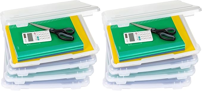 IRIS USA Board Game Storage Craft Organizer Box with Snap-Tight Latch Lid, 8-Pack Portable Plastic Case Bin for Puzzles, Magazines, Hobbies, Art Supplies, Fits 8.5" x 11" & A4 Papers, Slim, Clear